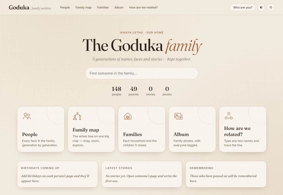 A family’s home page in Goduka